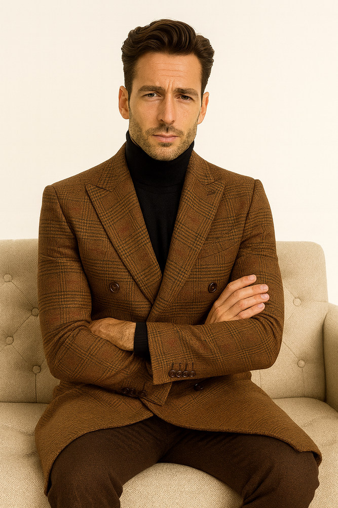 Mens Plaid Overcoat - Peacoat - Plaid Topcoats