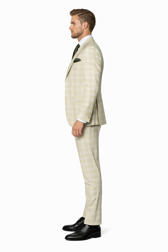 Rossiman Elite Cream Checkered 3-Piece Prestige Suit