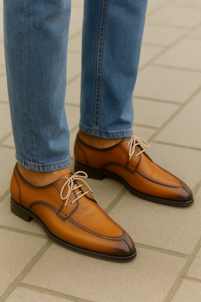 Fratello Split-Toe Deer Cognac Men’s Lace up By Mezlan Made In Spain Brand