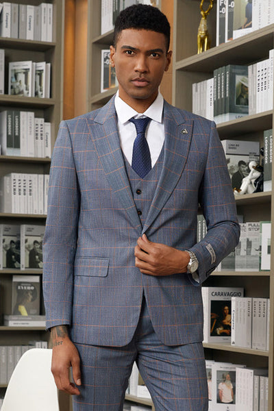 Dark Teal Windowpane Hybrid Fit Suit by Stacy Adams - Wedding - Prom