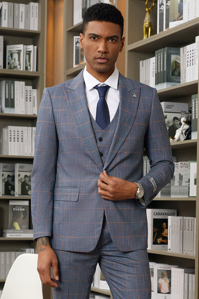 Dark Teal Windowpane Hybrid Fit Suit by Stacy Adams - Wedding - Prom