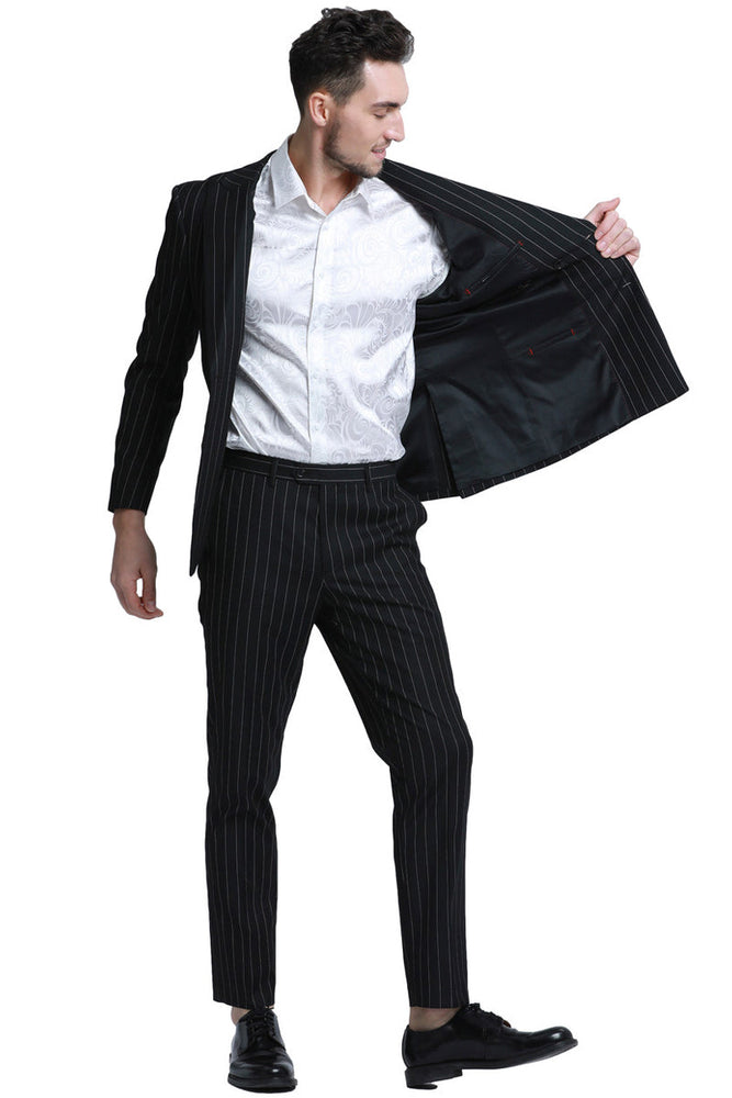 Men's Double Breasted Pinstripe Suit in Black