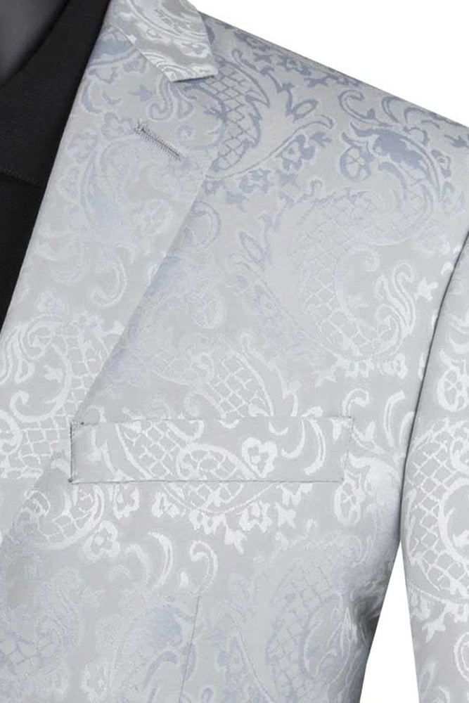 "Silver Grey Men's Slim Fit Paisley Wedding & Prom 2025 Suit"