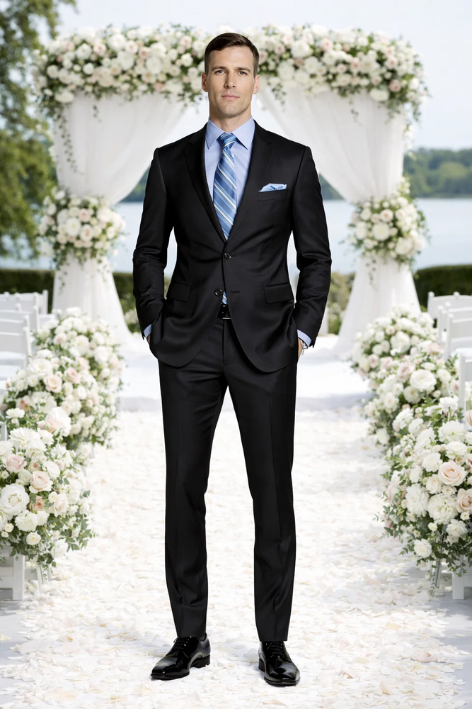 Giorgio Fiorelli Black and French Blue Two-Button Suit
