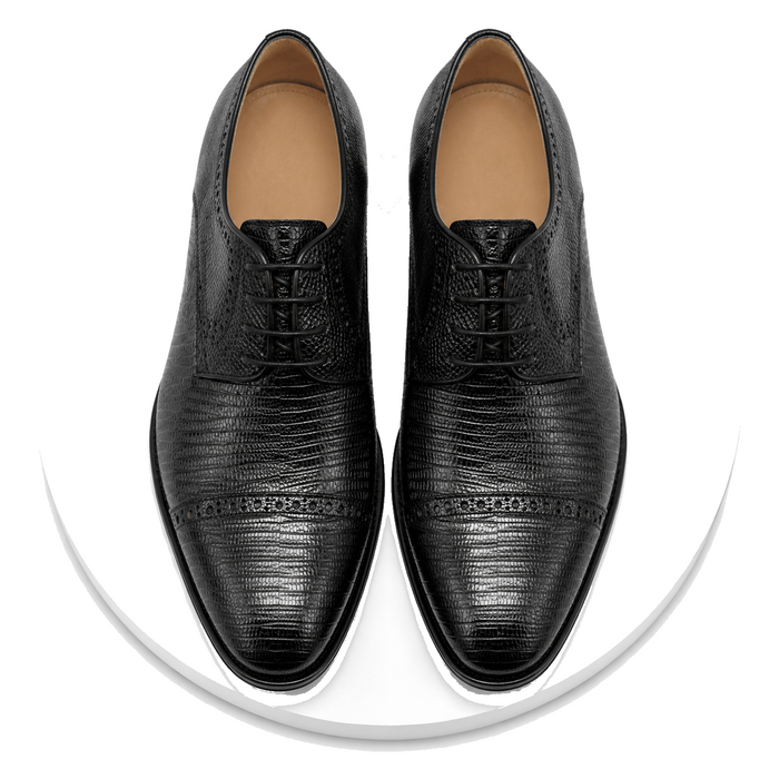 Men’s Giovanni Genuine Teju Lizard Lace-Up Dress Shoes – Black