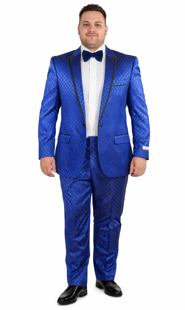 Giovanni Testi Navy Checkered Slim Fit Suit Tuxedo