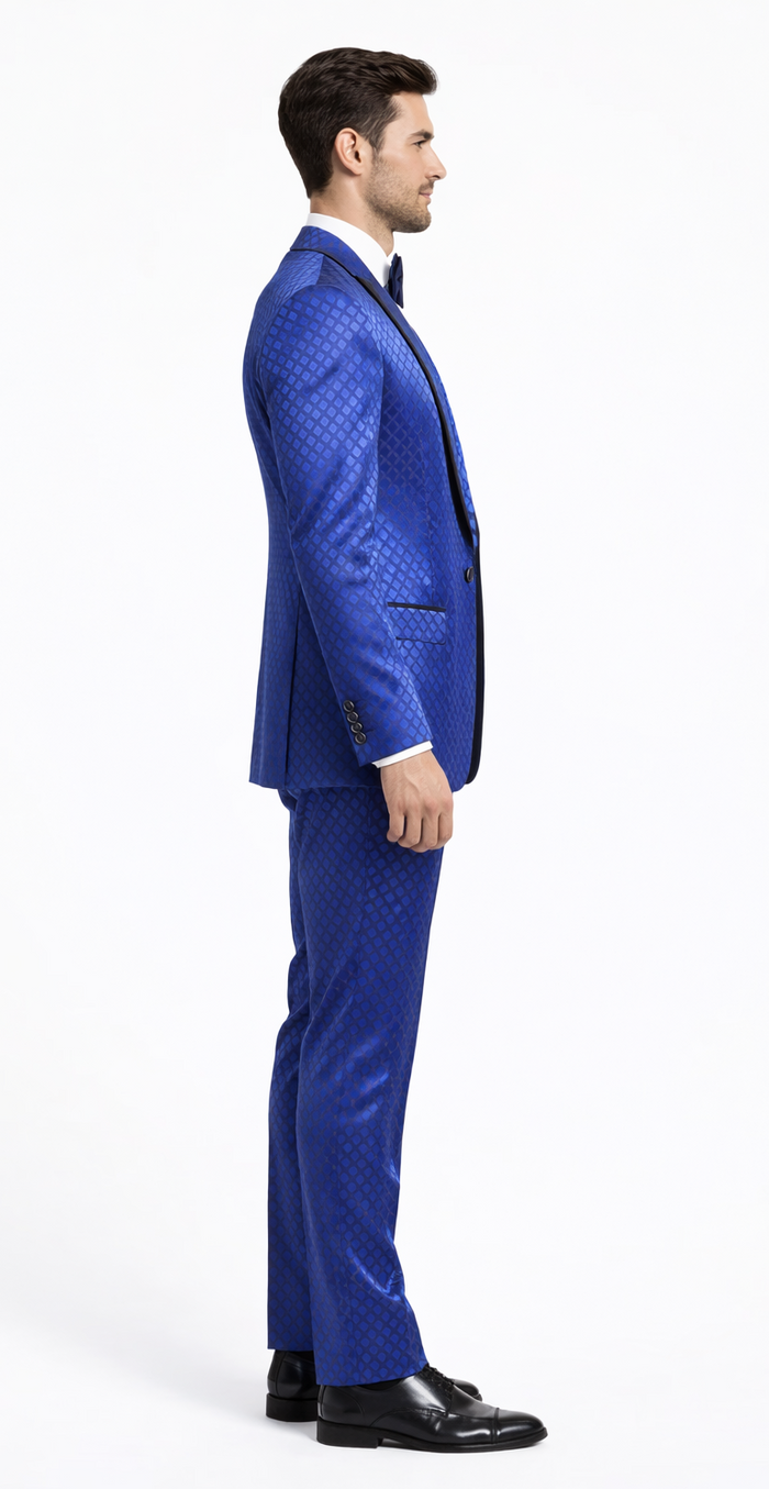 Giovanni Testi Navy Checkered Slim Fit Suit Tuxedo