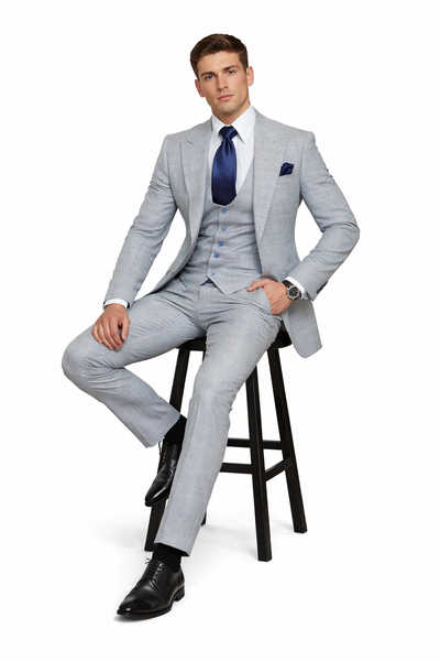 Glacier Crosshatch Light Grey 3-Piece Modern Luxe Suit by Rossiman