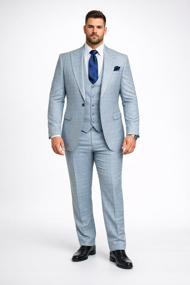 Glacier Crosshatch Light Grey 3-Piece Modern Luxe Suit by Rossiman