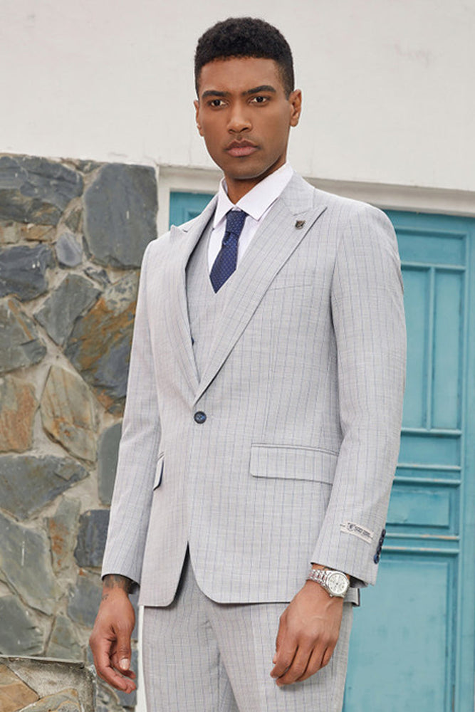 Light Grey Pinstripe Hybrid Fit Suit by Stacy Adams - Wedding - Prom