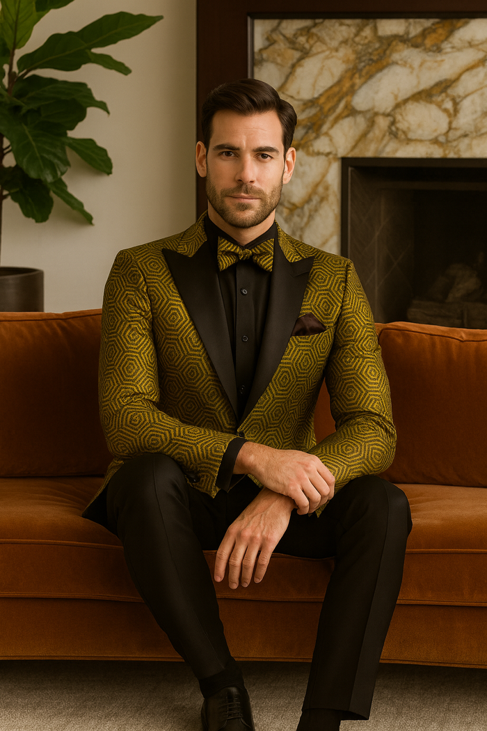 Prom 2026 Suit - Gold - Paisley Floral Tuxedo - Wedding Groom Suit
