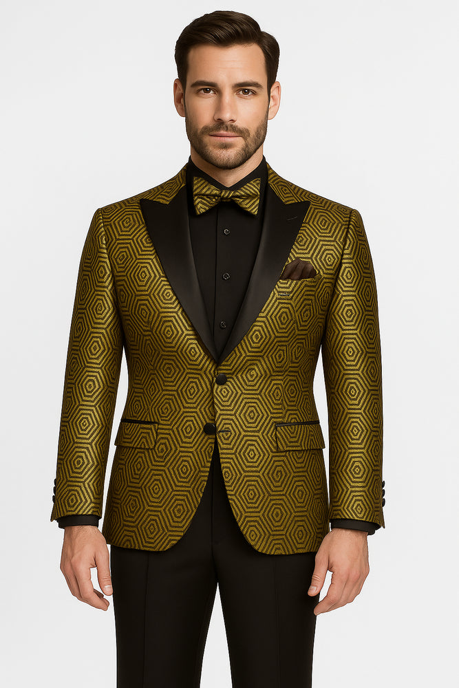 Prom 2025 Suit - Gold - Paisley Floral Tuxedo - Wedding Groom Suit