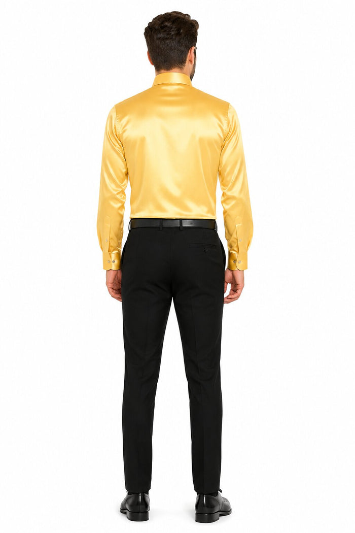 Boys Gold Satin Combo Men's Dress Shirt