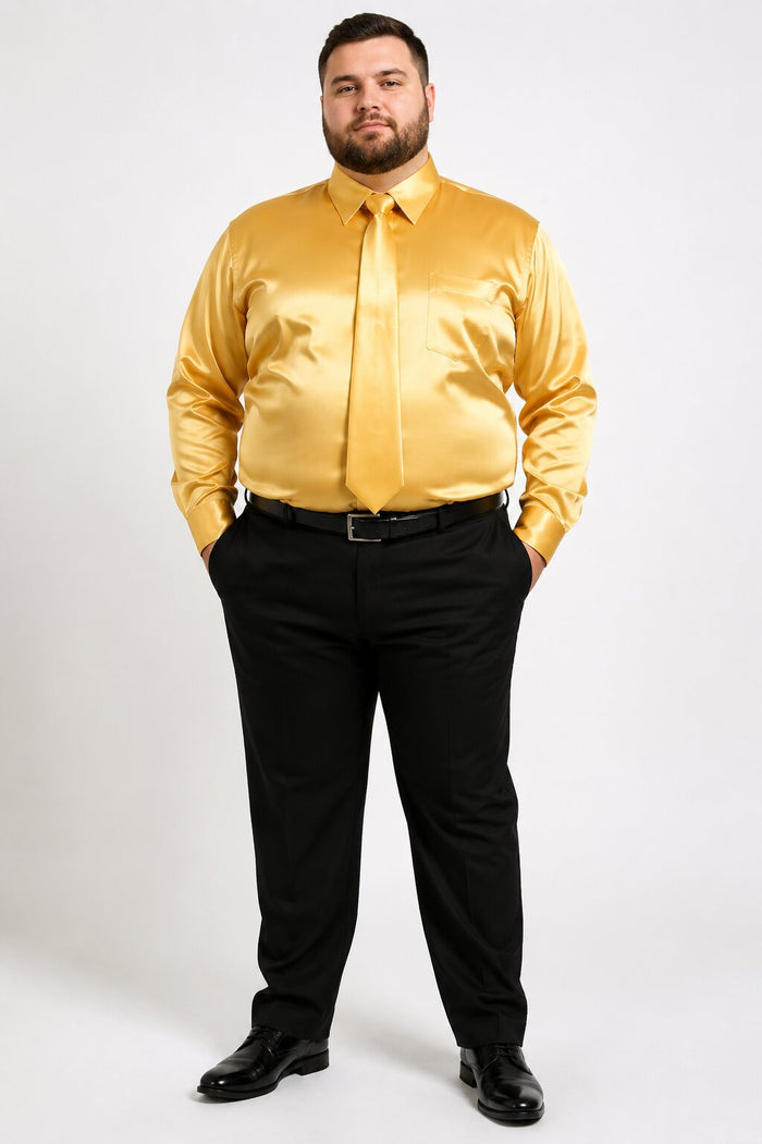 Boys Gold Satin Combo Men's Dress Shirt