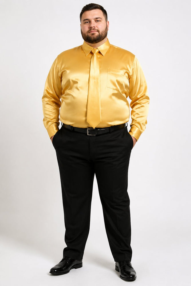 Boys Gold Satin Combo Men's Dress Shirt