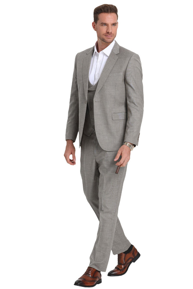 Men's Sharkskin Double Breasted Vest in Light Grey