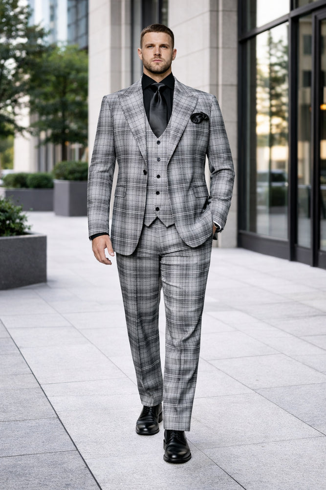Graphite Crosshatch Plaid 3-Piece Black-Tie Statement Suit