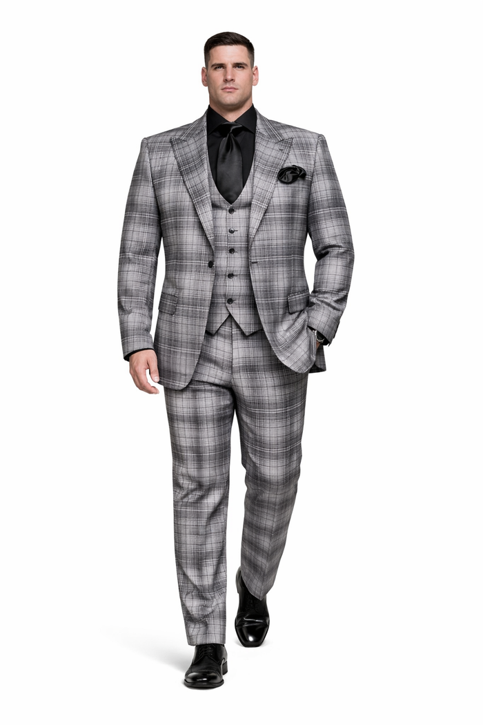 Graphite Crosshatch Plaid 3-Piece Black-Tie Statement Suit