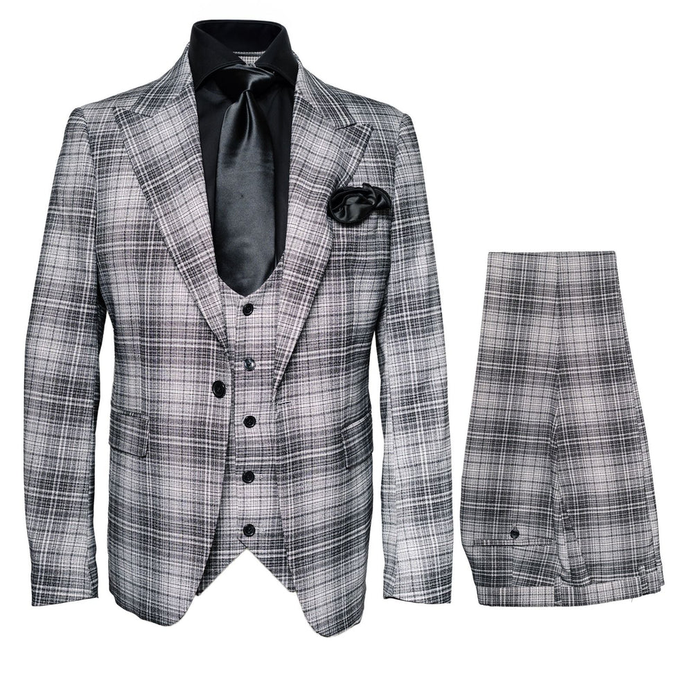 Graphite Crosshatch Plaid 3-Piece Black-Tie Statement Suit