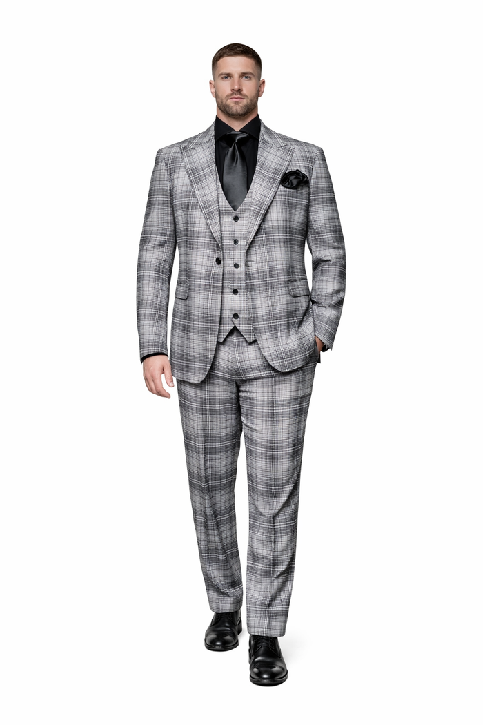 Graphite Crosshatch Plaid 3-Piece Black-Tie Statement Suit