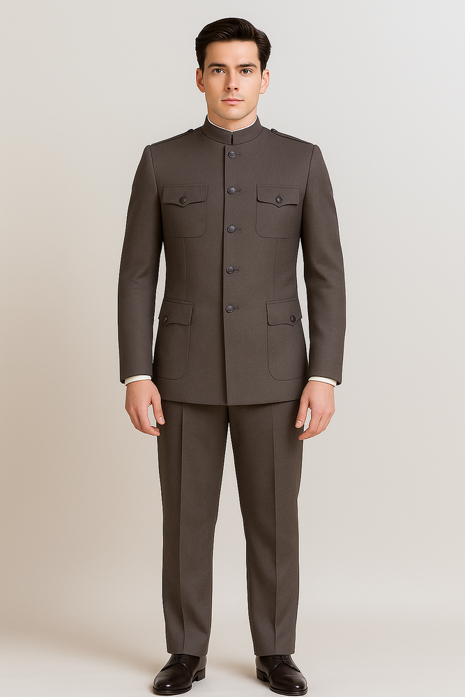 Apollo King Men's 2 Piece Nehru Style Suit Fashion Pockets