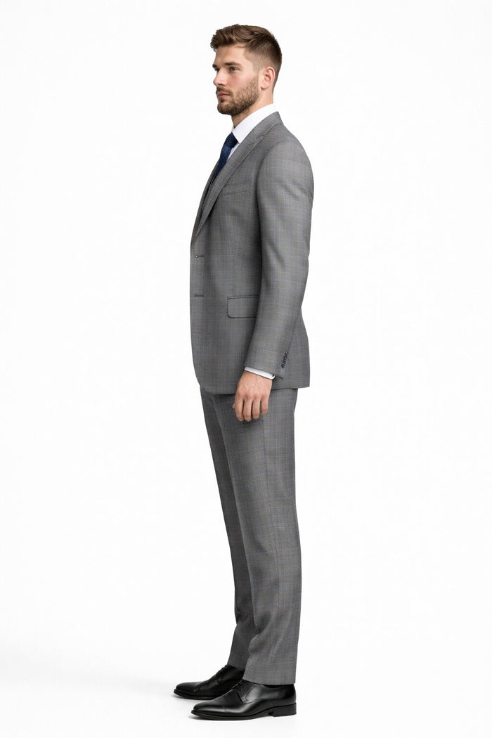 Gray Modern Fit Glen Plaid 2 Button Peak Lapel 3 Piece Suit