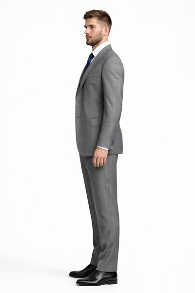Gray Modern Fit Glen Plaid 2 Button Peak Lapel 3 Piece Suit
