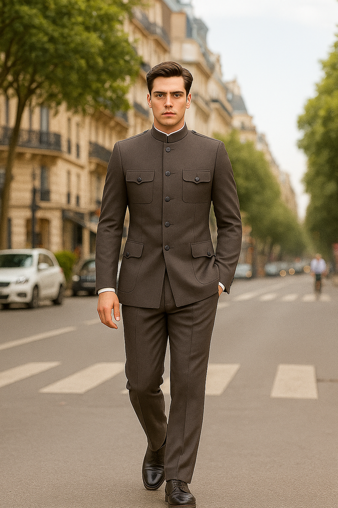 Apollo King Men's 2 Piece Nehru Style Suit Fashion Pockets