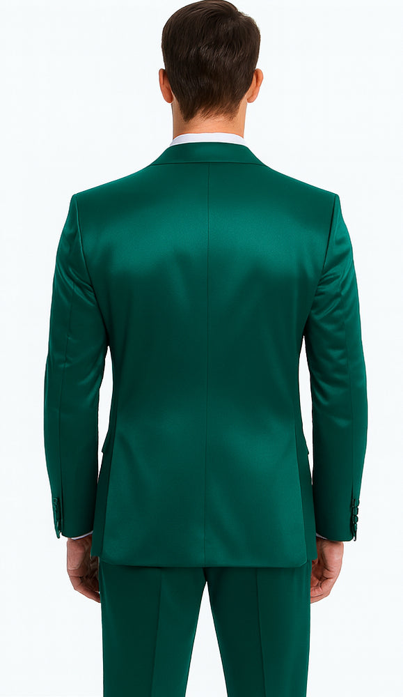 Green Satin 3 Piece Slim Fit Tazzio Men's Suit with Peak Lapel Jacket – Luxury Style