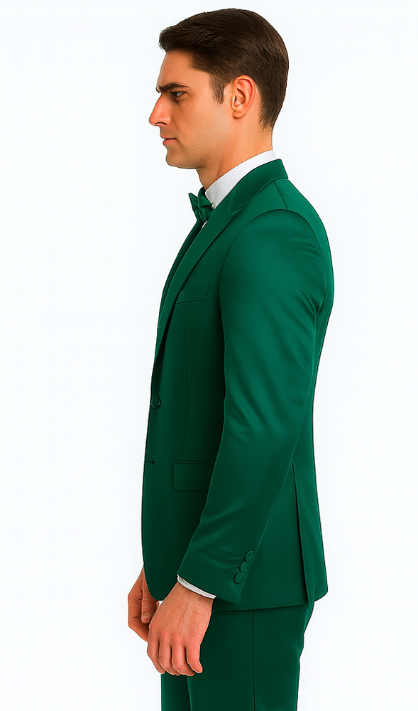 Green Satin 3 Piece Slim Fit Tazzio Men's Suit with Peak Lapel Jacket – Luxury Style