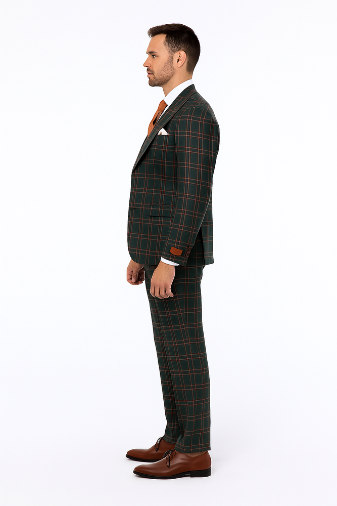 Mens Green Suit - Designer Brand Suit No Pleated Pants Modern Fit