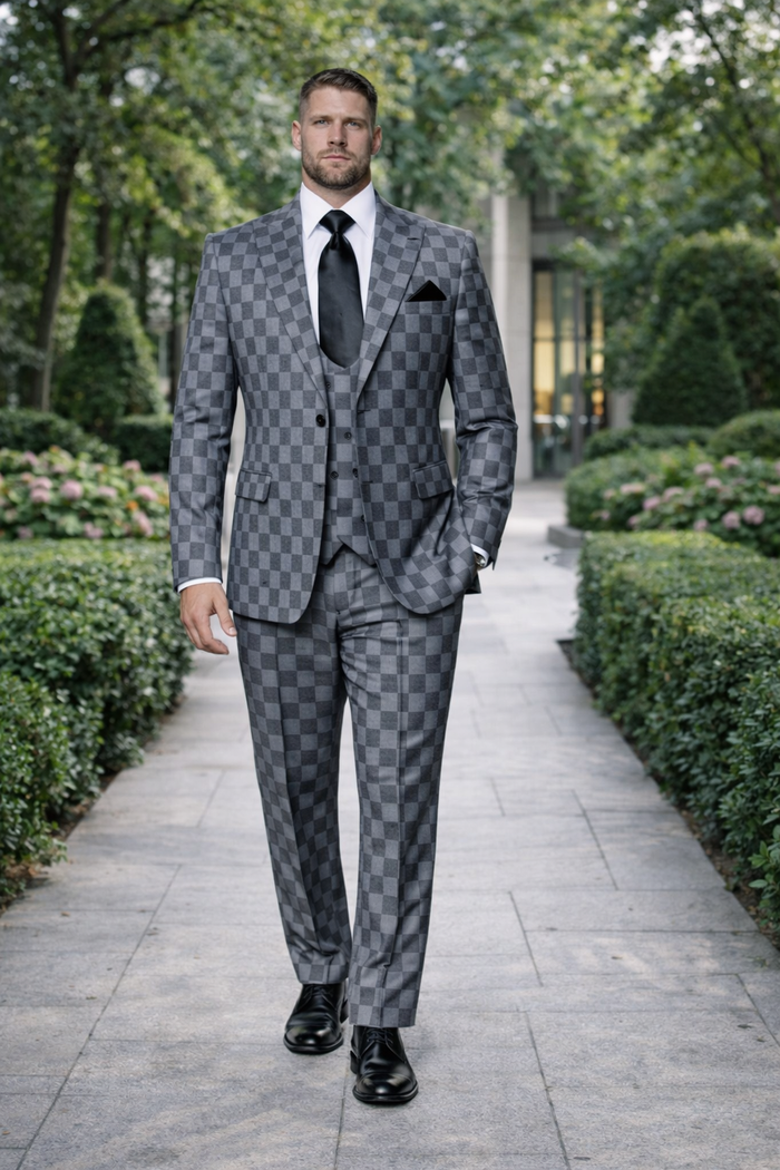 Grey Checkerboard Elite 3-Piece Tailored Suit by Rossiman