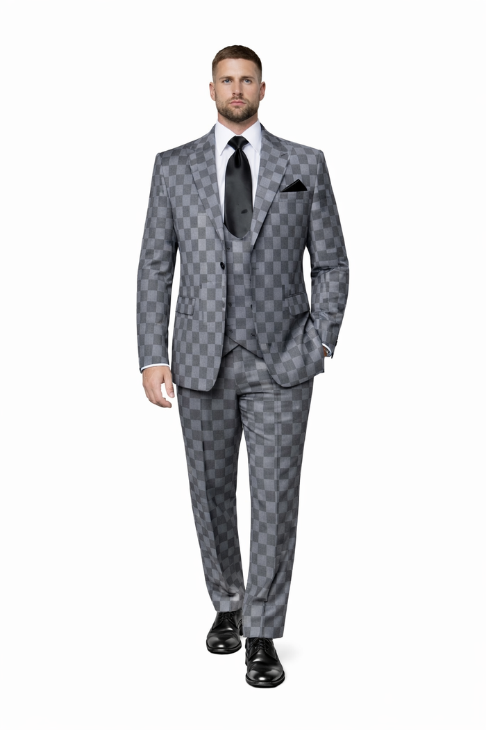 Grey Checkerboard Elite 3-Piece Tailored Suit by Rossiman