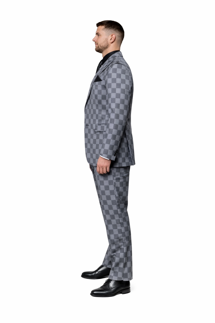 Grey Checkerboard Elite 3-Piece Tailored Suit by Rossiman