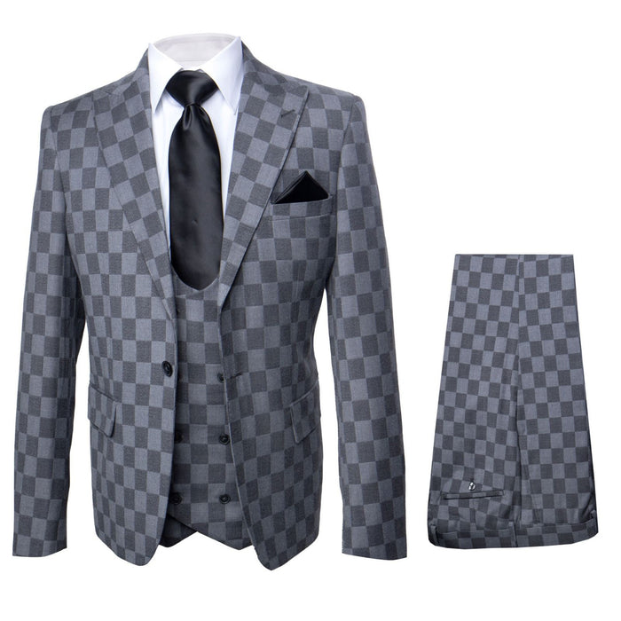 Grey Checkerboard Elite 3-Piece Tailored Suit by Rossiman
