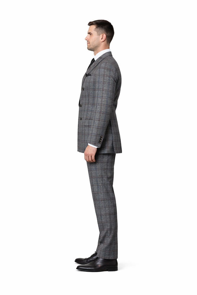 Grey Highland Plaid Double-Breasted 3-Piece Executive Suit by Rossiman
