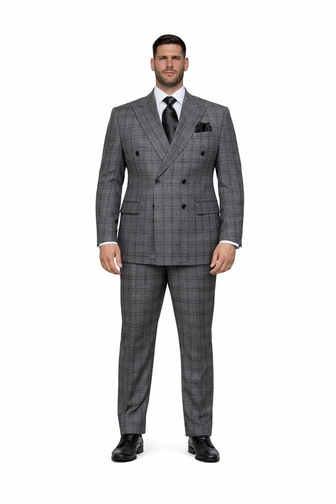 Grey Highland Plaid Double-Breasted 3-Piece Executive Suit by Rossiman