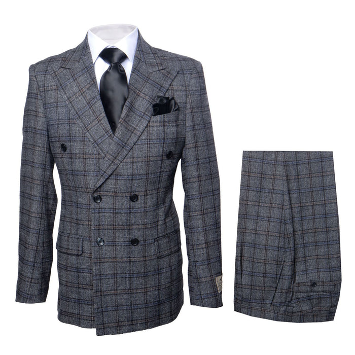 Grey Highland Plaid Double-Breasted 3-Piece Executive Suit by Rossiman