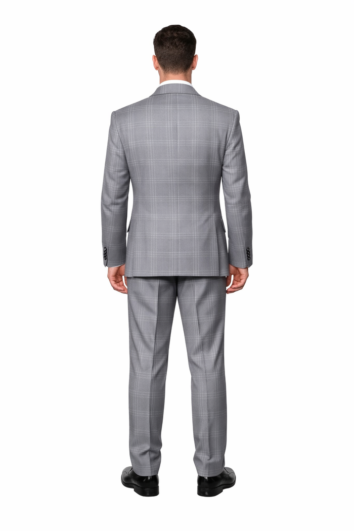Grey Windowpane Double-Breasted 3-Piece Executive Suit