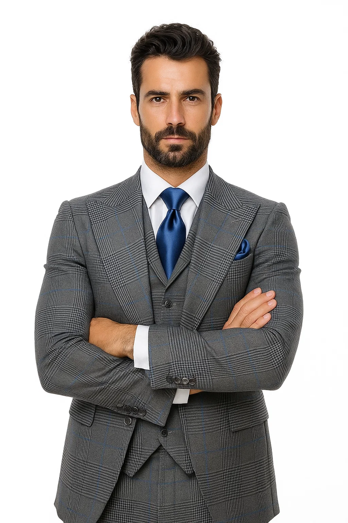 Suits With Baggy Pleated Pants - Wide Leg Pants 100% Wool - Classic Fit Gray Color by Rossiman