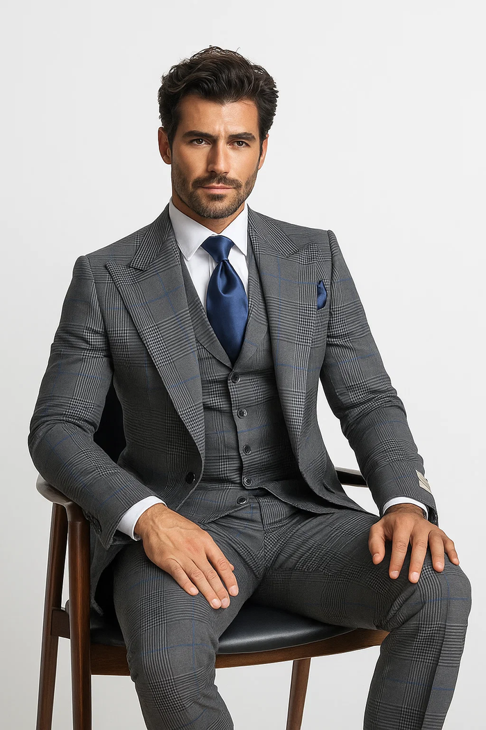 Suits With Baggy Pleated Pants - Wide Leg Pants 100% Wool - Classic Fit Gray Color by Rossiman