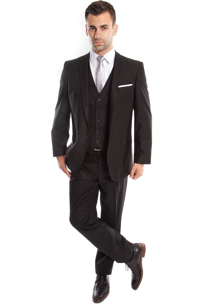Men's Slim Fit Black Vested Suit by Tazzio Suits
