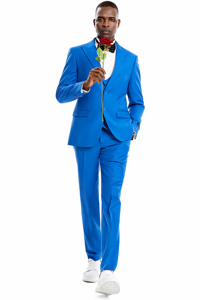 Men's Royal Blue Two Button Vested Suit