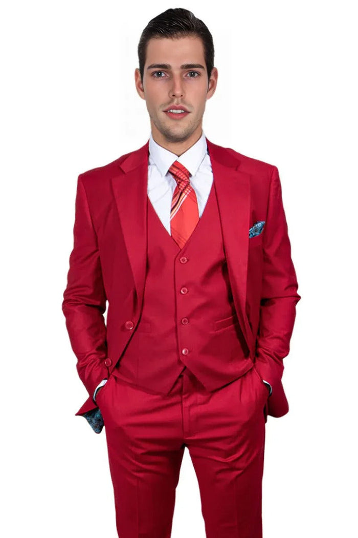 Men's Red Suit Three Piece Set by Stacy Adams - Wedding - Prom