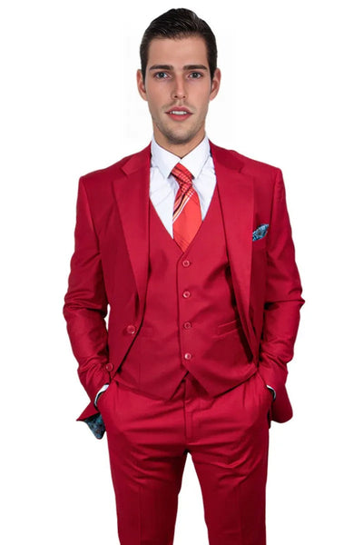 Men's Red Suit Three Piece Set by Stacy Adams - Wedding - Prom