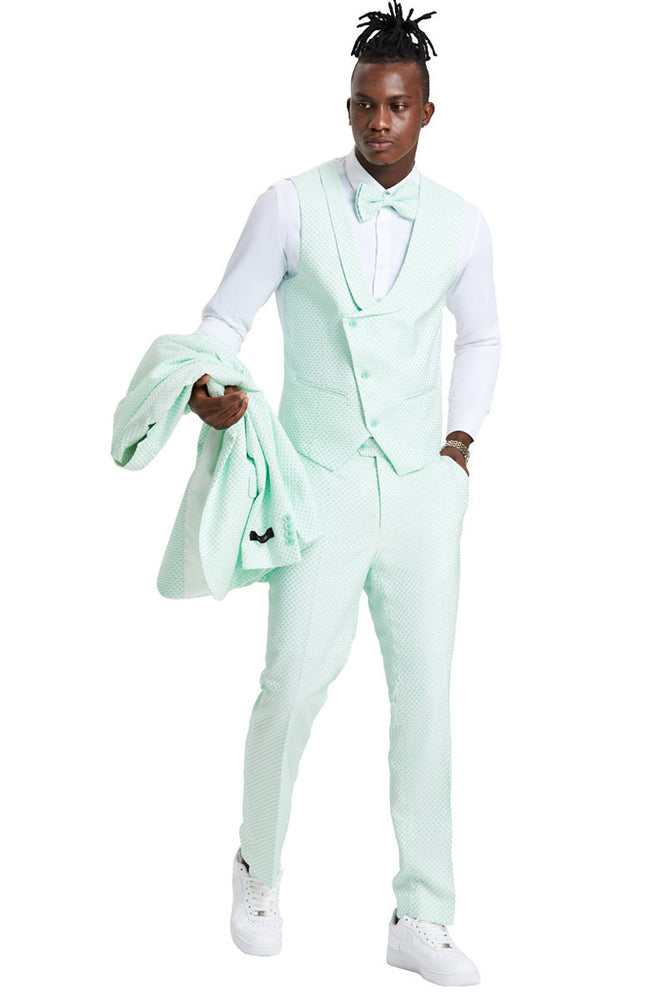 Mint Green Polka Dot Vest and Suit Set for Men