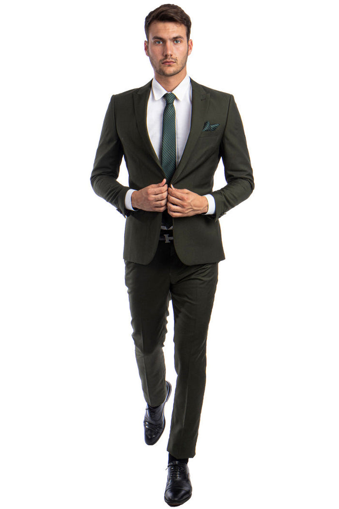 Men's Slim Fit Dark Olive Green Suit by Tazzio Suits