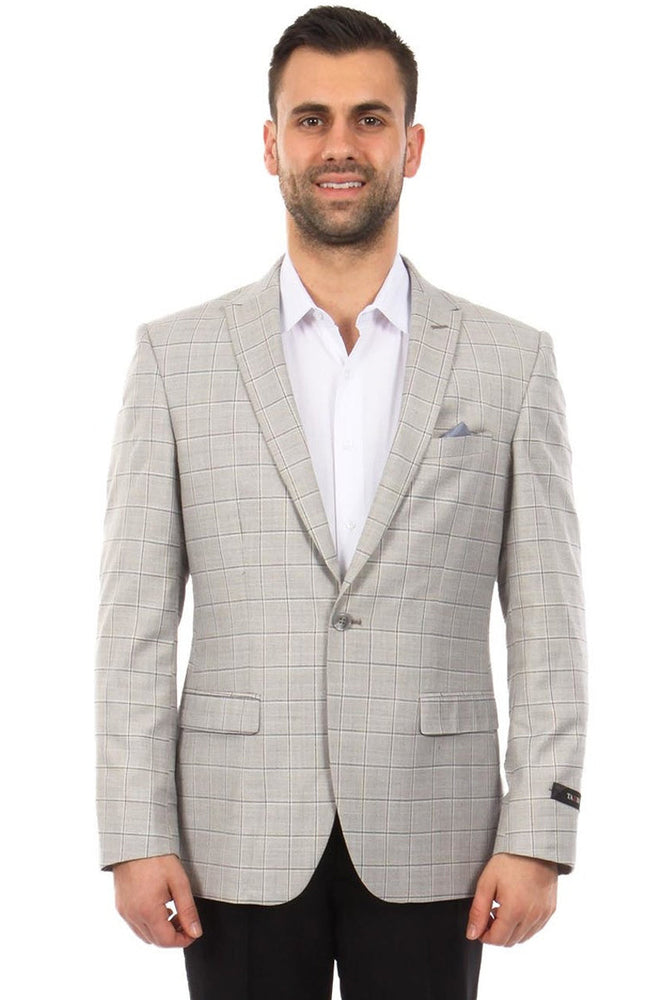 Men's Light Grey Windowpane Sport Coat by Tazzio Suits
