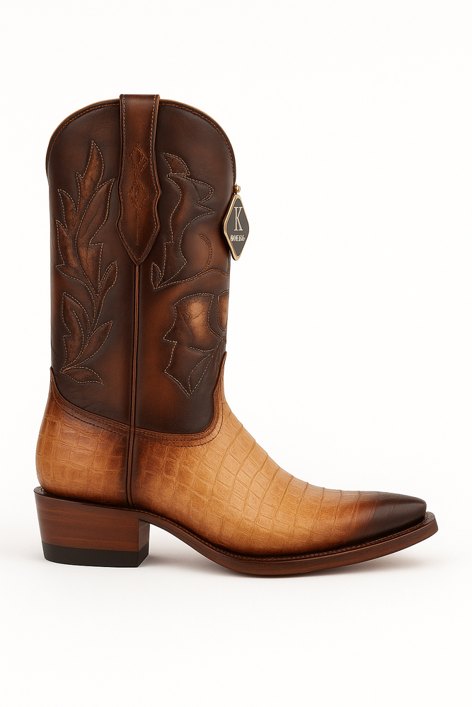 Men's King Exotic Snip Toe Caiman Belly Boots Handcrafted Burnished Oryx (494RD8215)