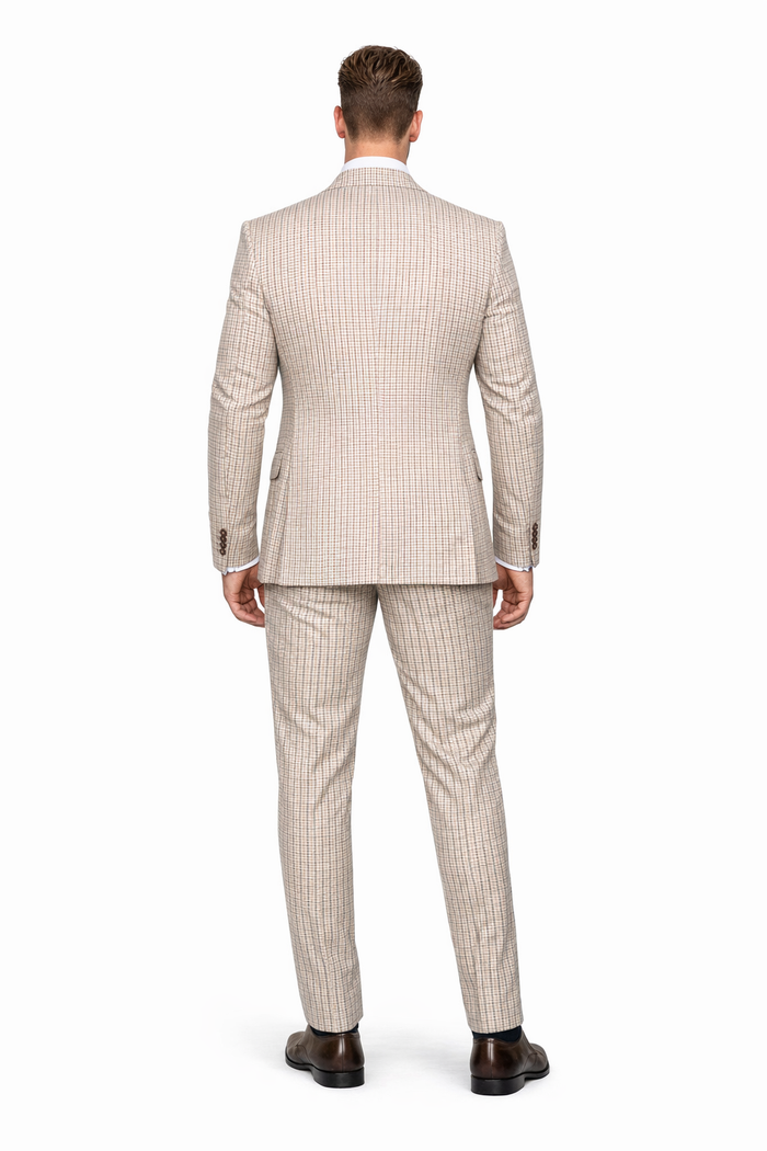 Beige Heritage Microcheck 3-Piece Tailored Elegance Suit